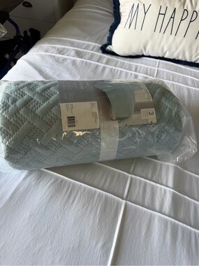 Light Blue Quilted Bedspread - 3-Piece Home Bedding Quilt Set